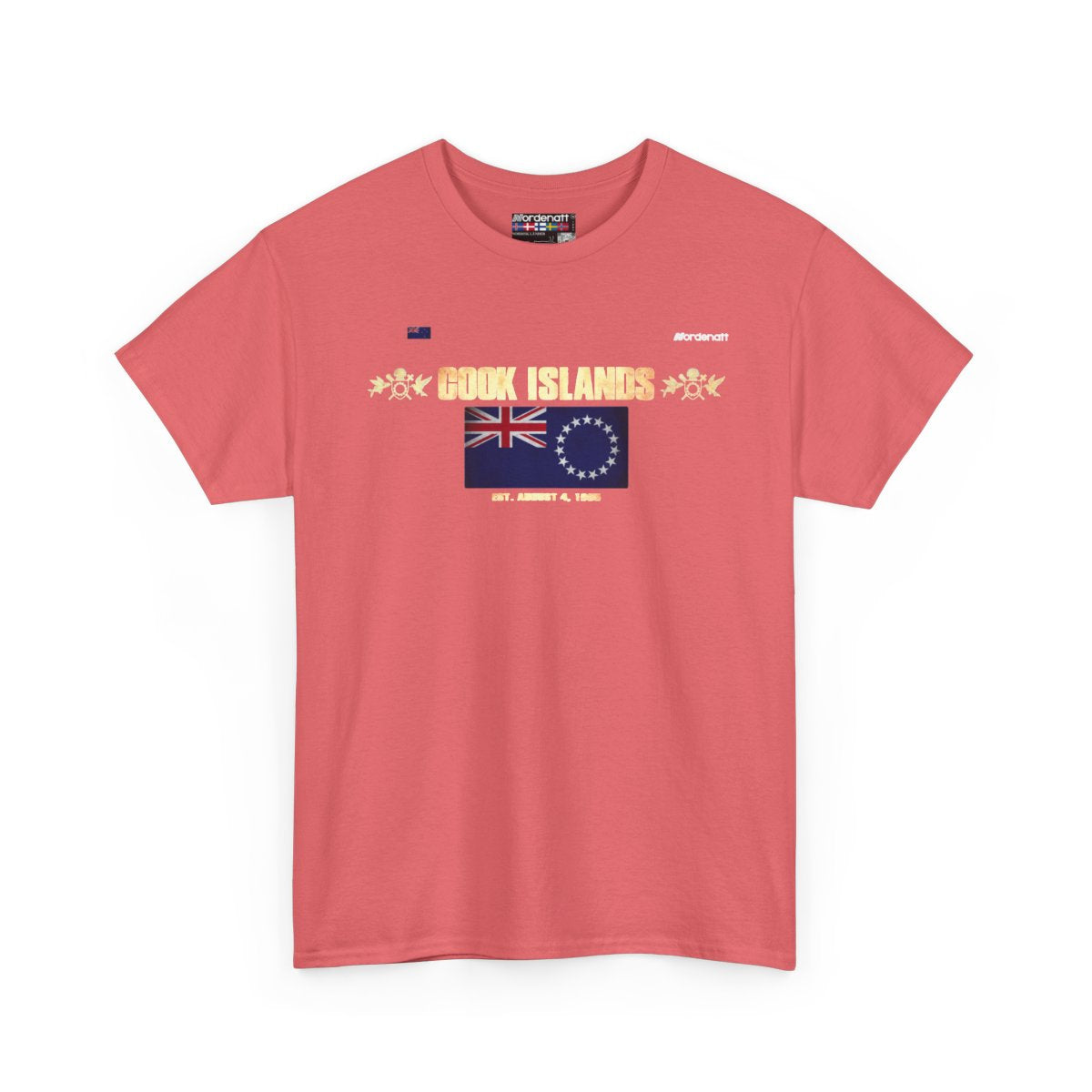 Cook Islands flag t-shirt in Coral Silk — premium cotton, Nordenatt