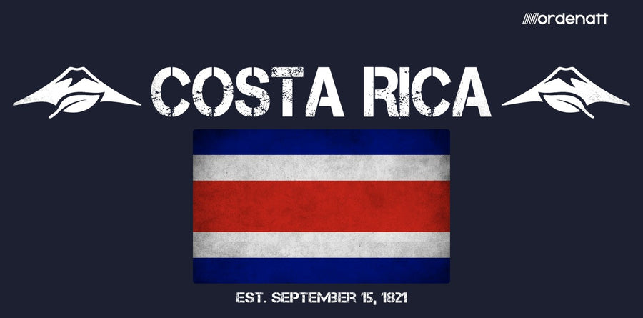 Costa Rica design preview: flag, date and emblem inspiration printed on dark t-shirts (Nordenatt)