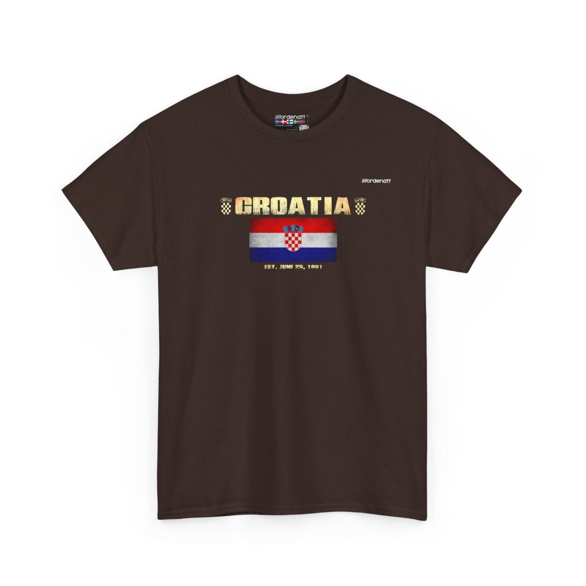 Croatia flag t-shirt in Dark Chocolate — premium cotton, Nordenatt