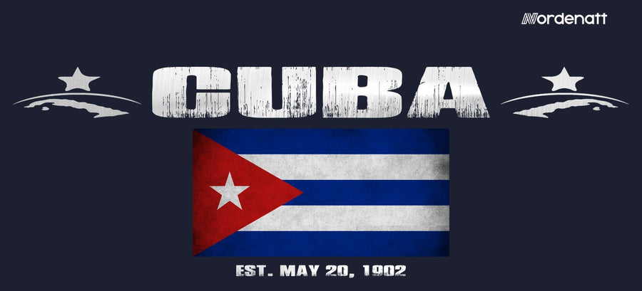 Cuba design preview: flag, date and emblem inspiration printed on dark t-shirts (Nordenatt)