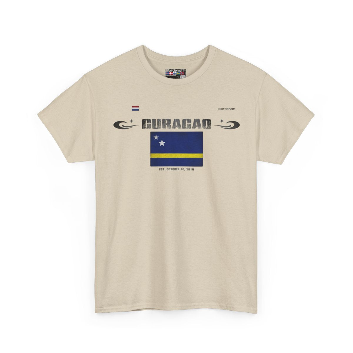 Curacao flag t-shirt in Sand — premium cotton, Nordenatt