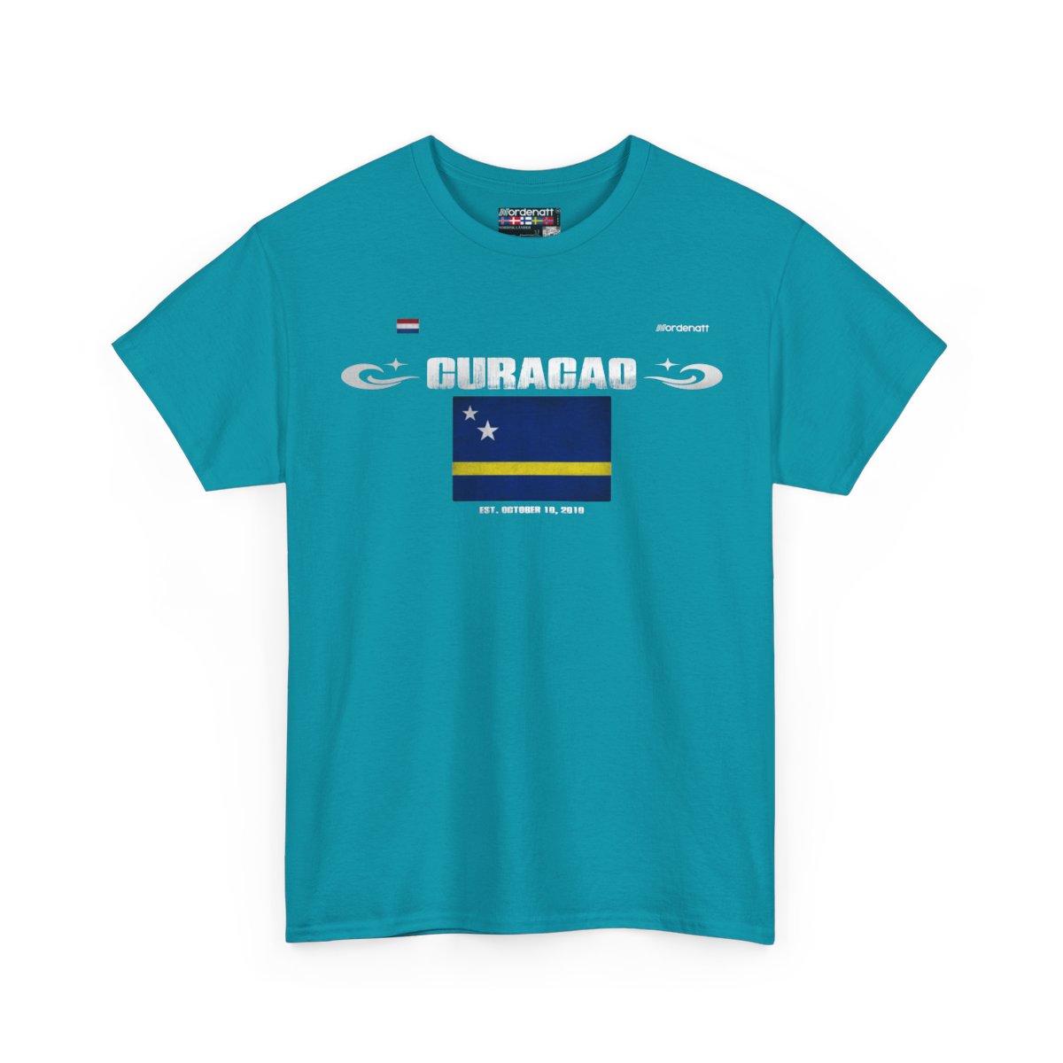 Curacao flag t-shirt in Tropical Blue — premium cotton, Nordenatt