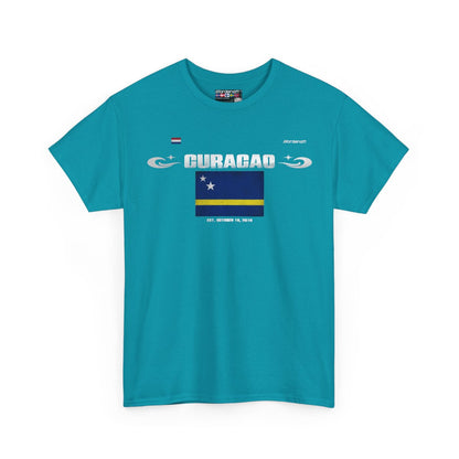 Curacao flag t-shirt in Tropical Blue — premium cotton, Nordenatt