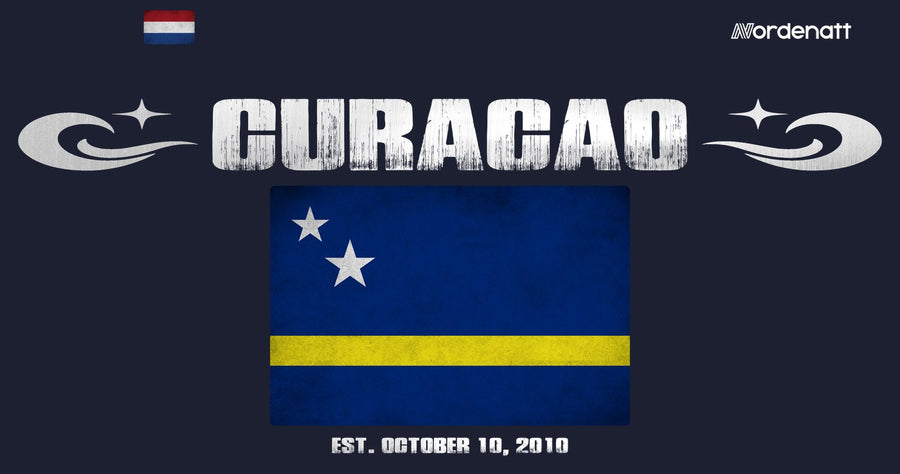 Curacao design preview: flag, date and emblem inspiration printed on dark t-shirts (Nordenatt)