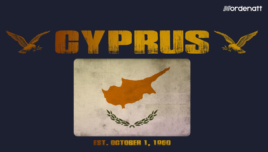 Cyprus design preview: flag, date and emblem inspiration printed on dark t-shirts (Nordenatt)