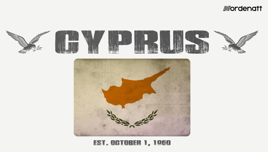 Cyprus design preview: flag, date and emblem inspiration printed on light t-shirts (Nordenatt)