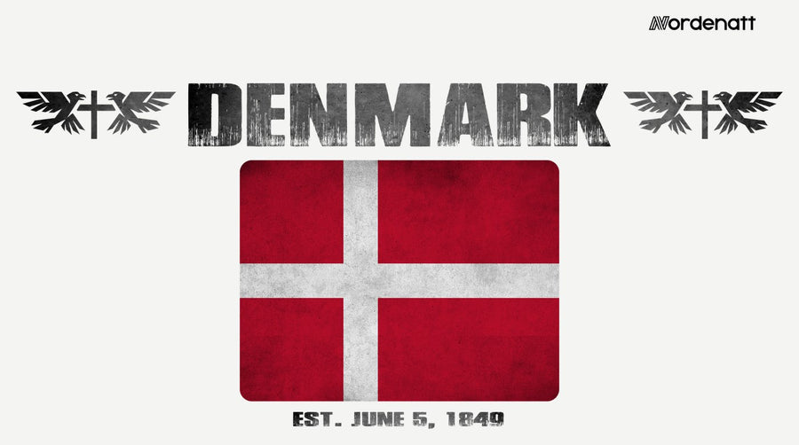 Denmark design preview: flag, date and emblem inspiration printed on light t-shirts (Nordenatt)