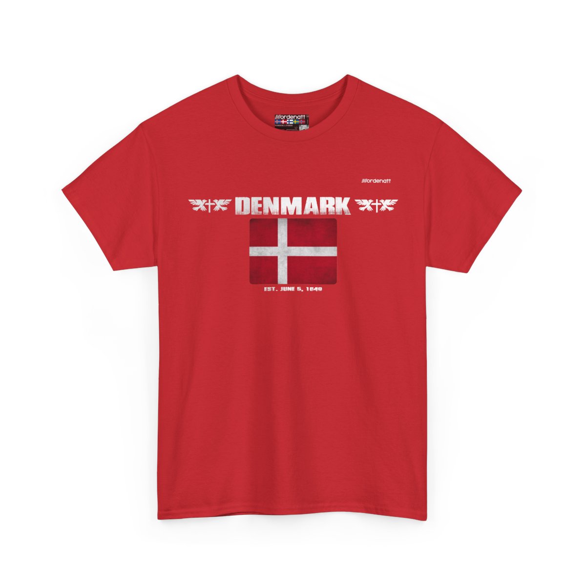 Denmark flag t-shirt in Red — premium cotton, Nordenatt