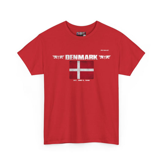 Denmark flag t-shirt in Red — premium cotton, Nordenatt