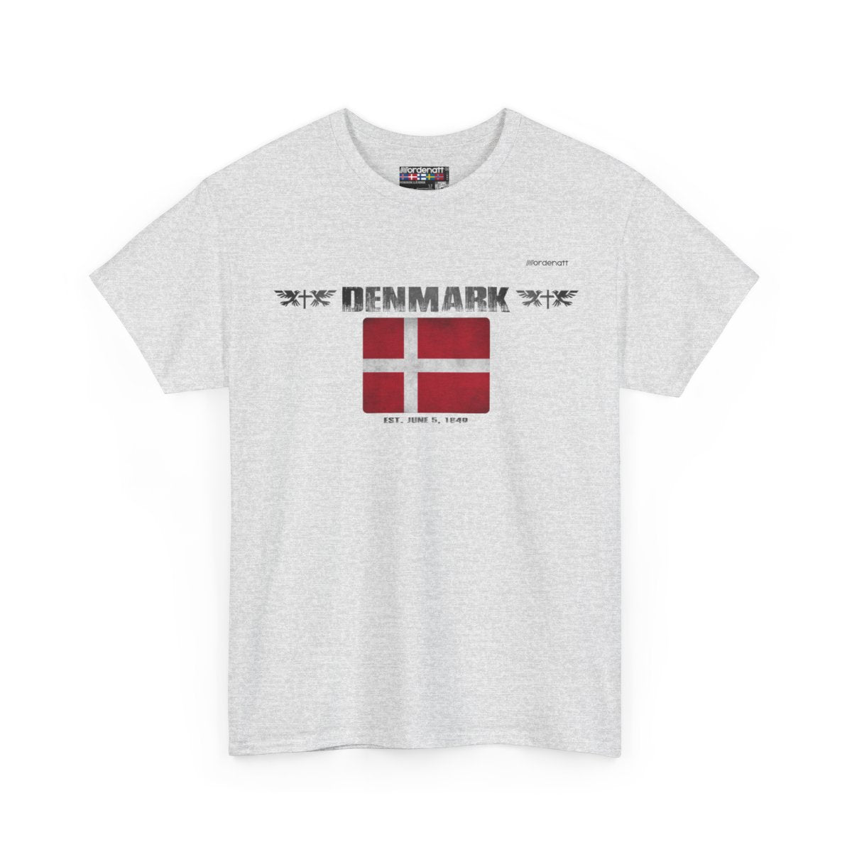 Denmark flag t-shirt in Ash — premium cotton, Nordenatt
