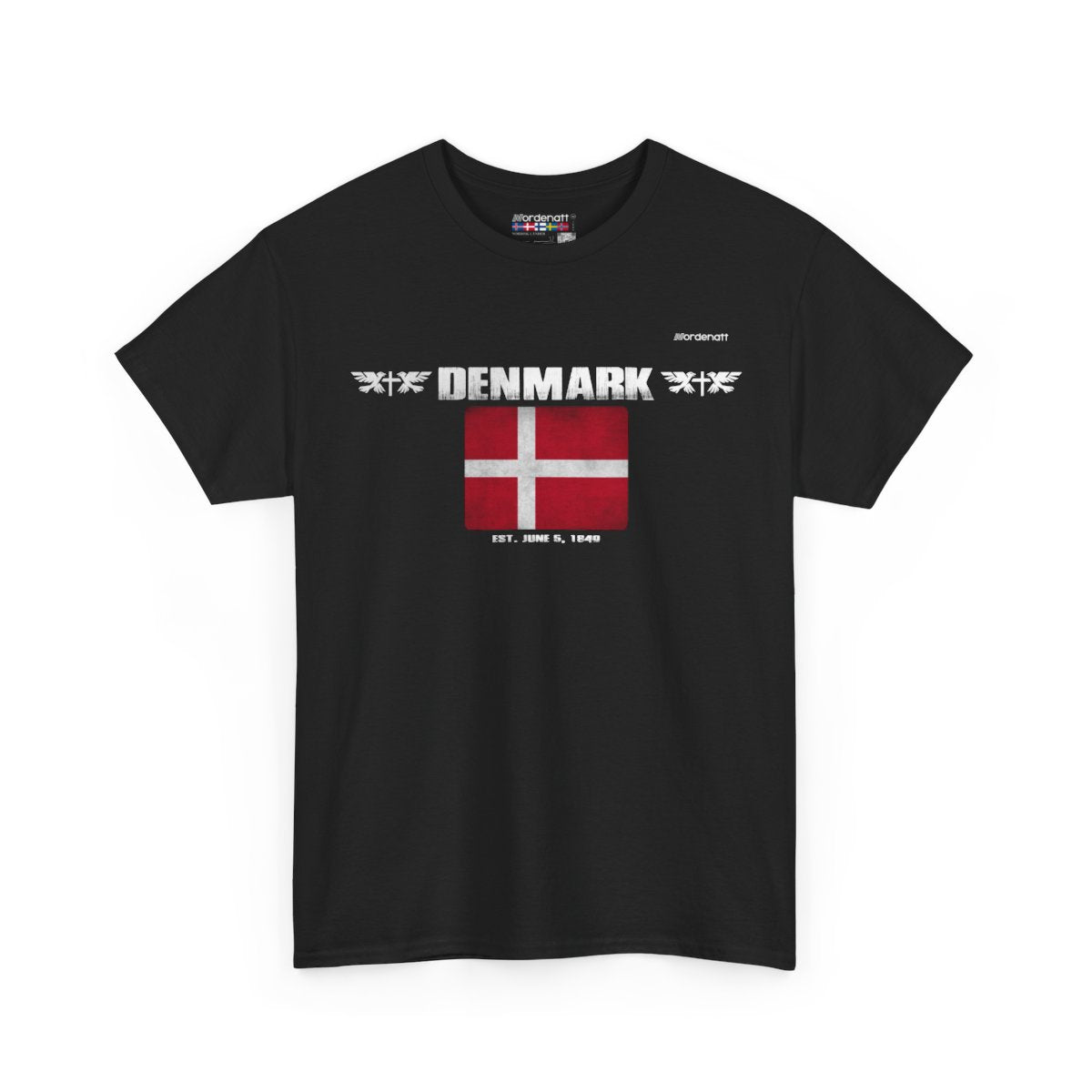 Denmark flag t-shirt in Black — premium cotton, Nordenatt