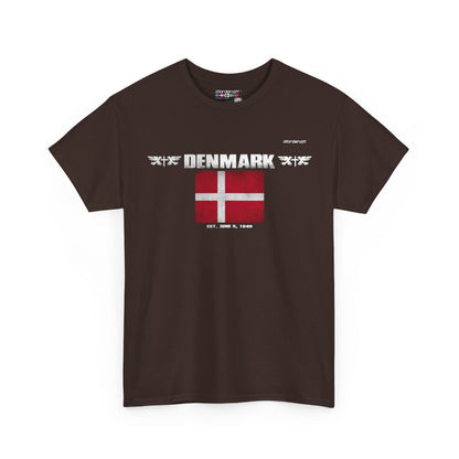 Denmark flag t-shirt in Dark Chocolate — premium cotton, Nordenatt