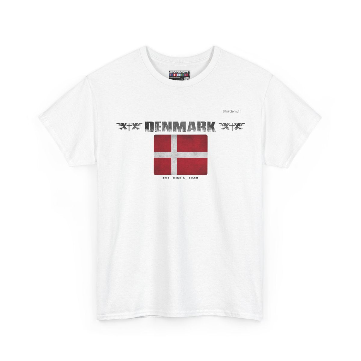 Denmark flag t-shirt in White — premium cotton, Nordenatt