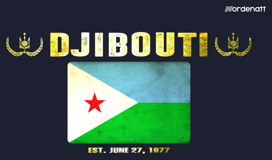 Djibouti design preview: flag, date and emblem inspiration printed on dark t-shirts (Nordenatt)