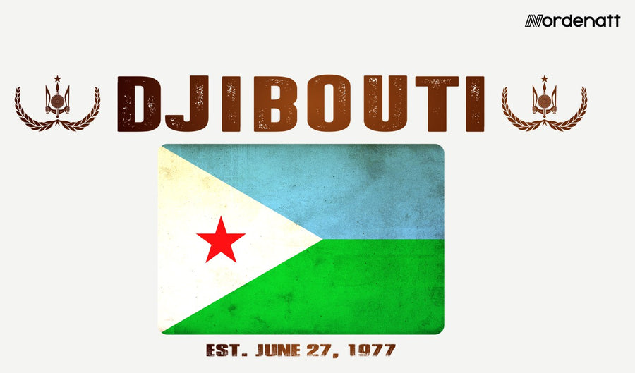 Djibouti design preview: flag, date and emblem inspiration printed on light t-shirts (Nordenatt)