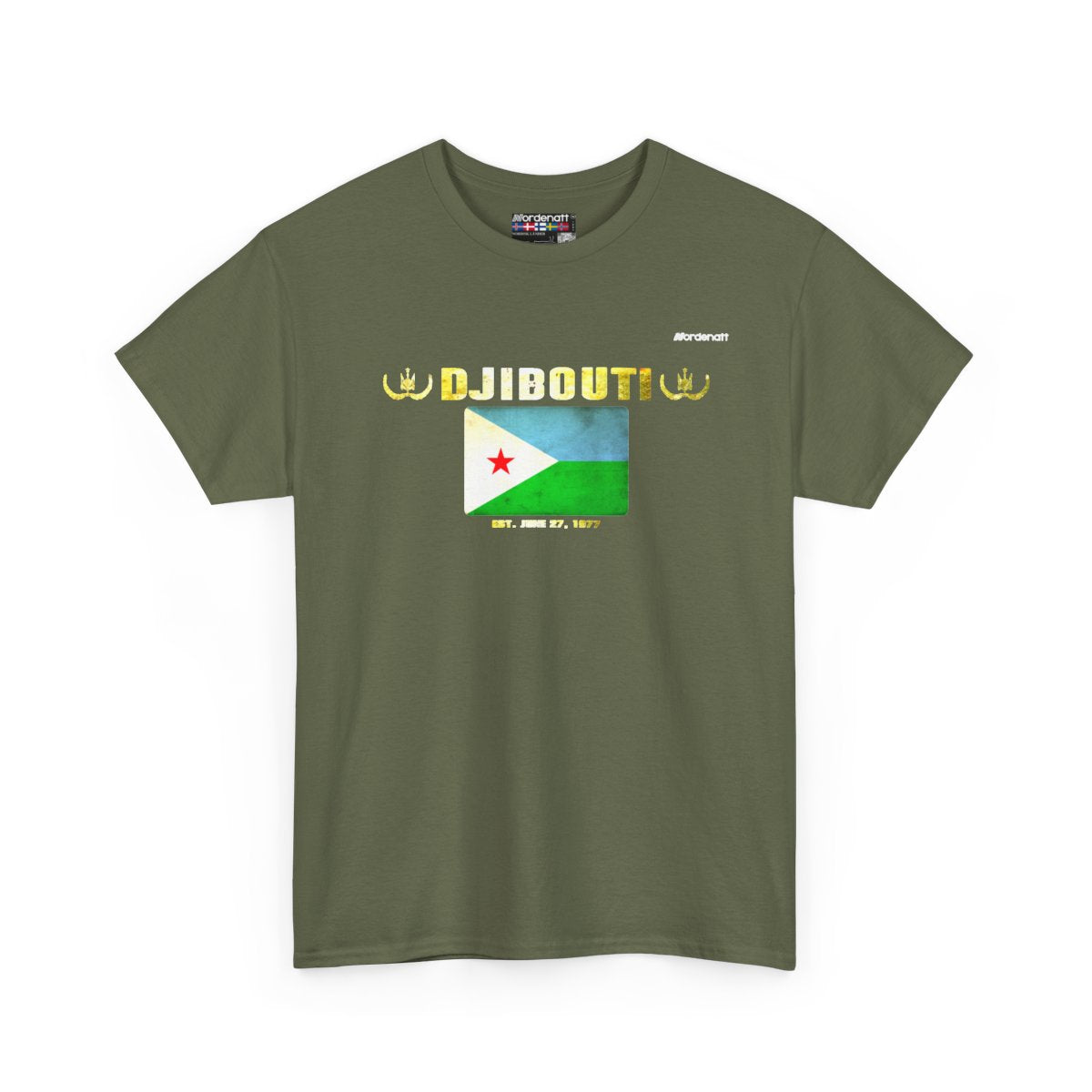 Djibouti flag t-shirt in Military Green — premium cotton, Nordenatt