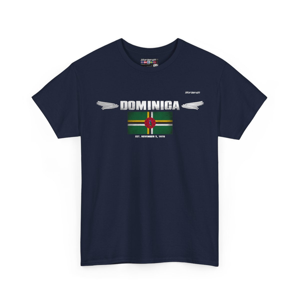 Dominica flag t-shirt in Navy — premium cotton, Nordenatt