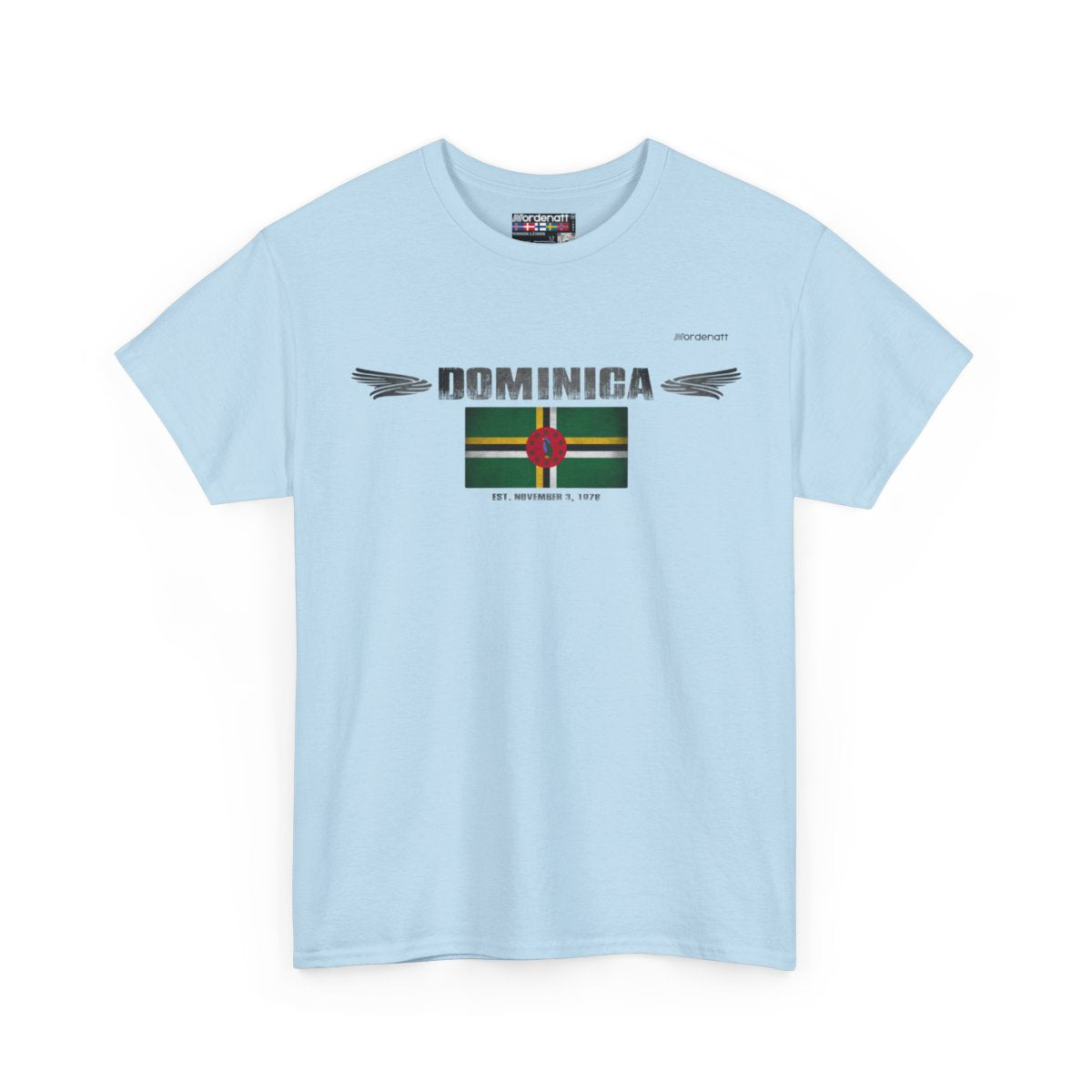 Dominica flag t-shirt in Light Blue — premium cotton, Nordenatt