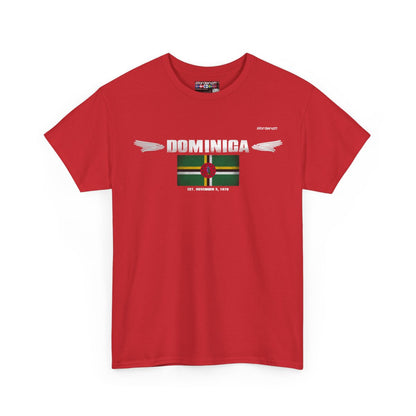 Dominica flag t-shirt in Red — premium cotton, Nordenatt