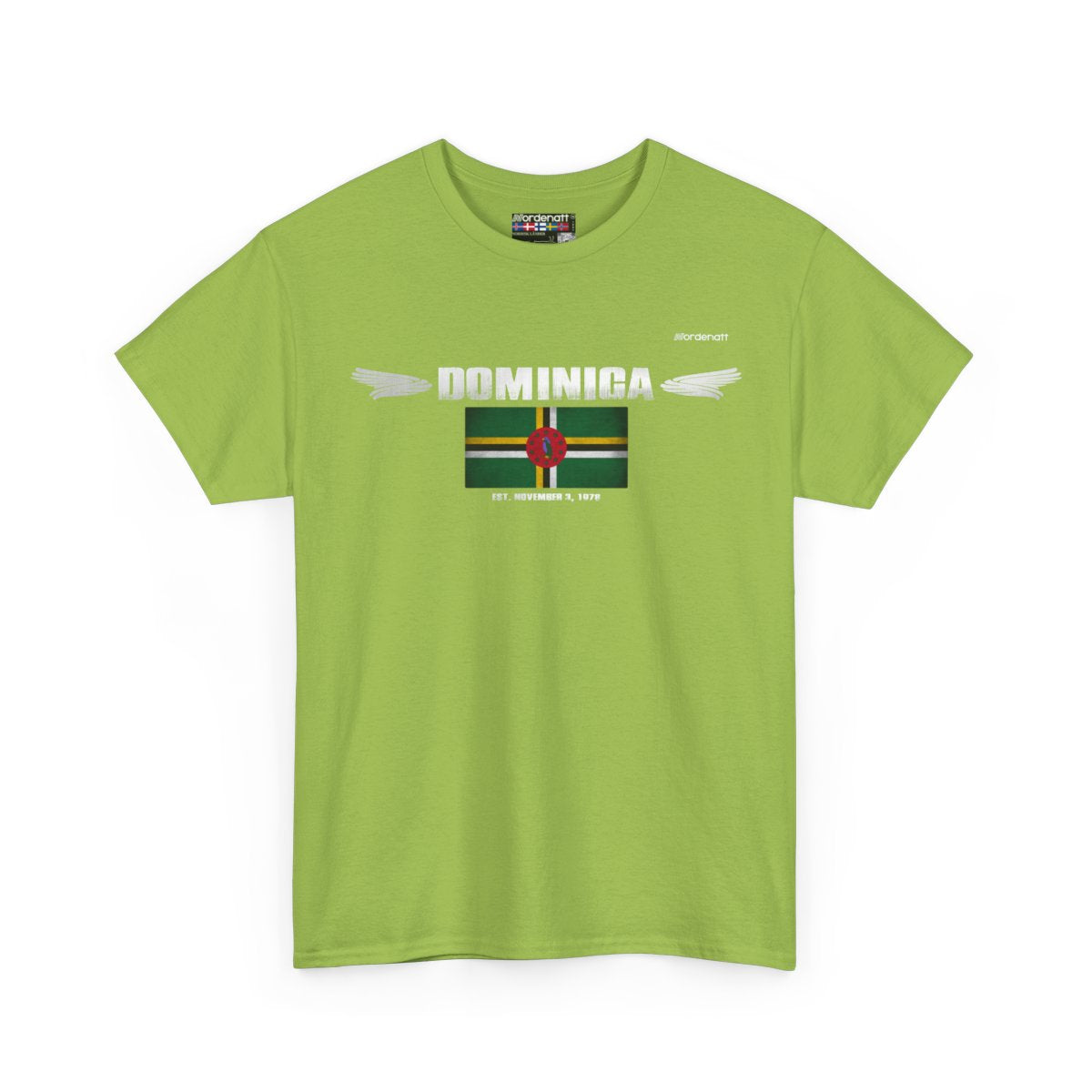 Dominica flag t-shirt in Kiwi — premium cotton, Nordenatt