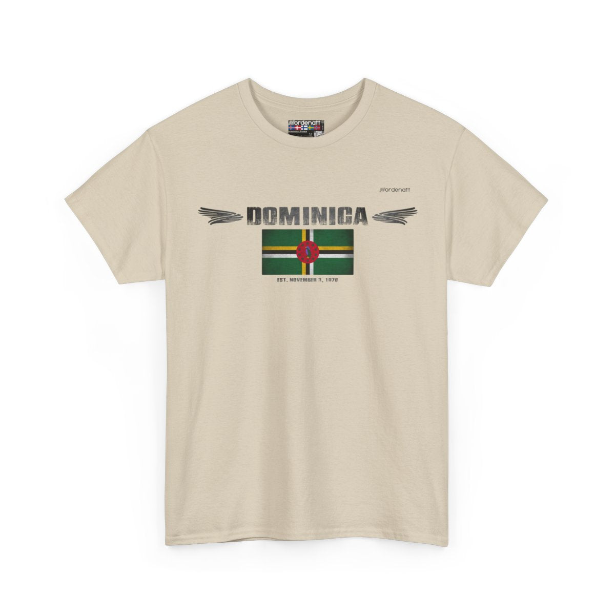 Dominica flag t-shirt in Sand — premium cotton, Nordenatt