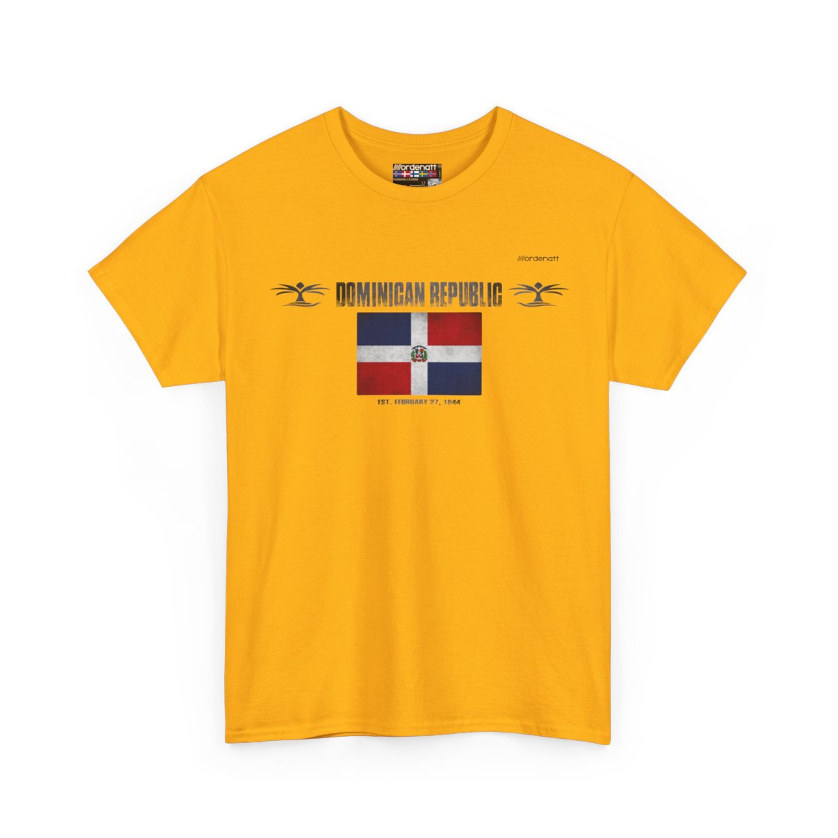 Dominican Republic flag t-shirt in Gold — premium cotton, Nordenatt