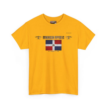 Dominican Republic flag t-shirt in Gold — premium cotton, Nordenatt