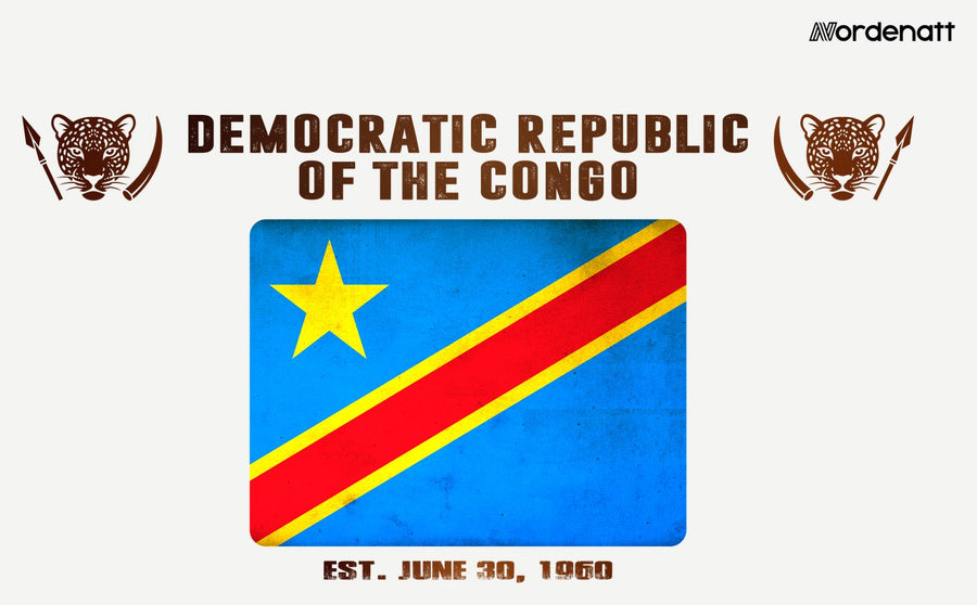 DR Congo design preview: flag, date and emblem inspiration printed on light t-shirts (Nordenatt)