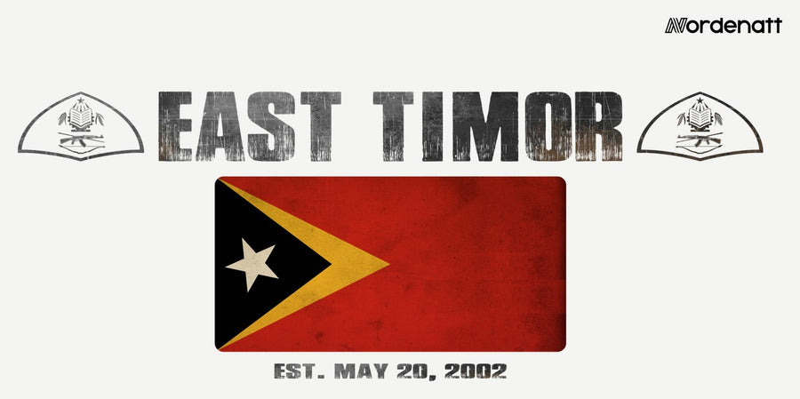 East Timor design preview: flag, date and emblem inspiration printed on light t-shirts (Nordenatt)