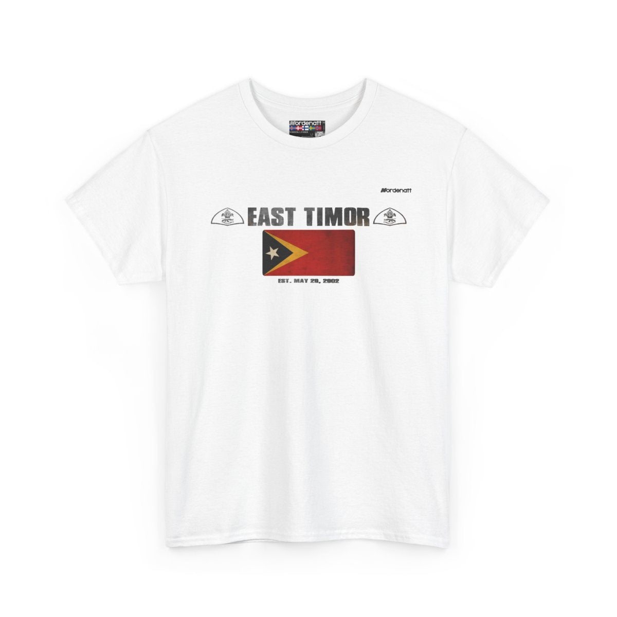 East Timor flag t-shirt in White — premium cotton, Nordenatt