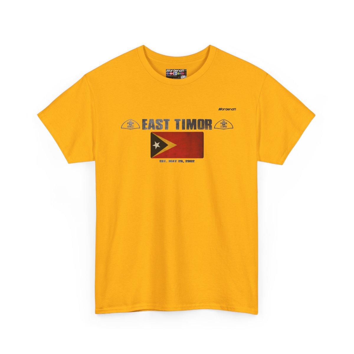 East Timor flag t-shirt in Gold — premium cotton, Nordenatt