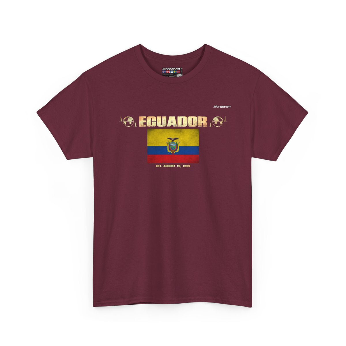 Ecuador flag t-shirt in Maroon — premium cotton, Nordenatt