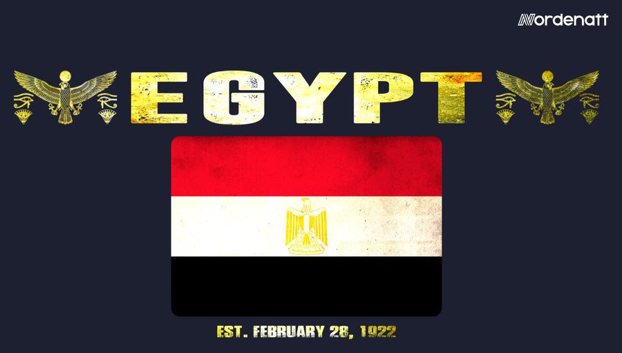 Egypt design preview: flag, date and emblem inspiration printed on dark t-shirts (Nordenatt)