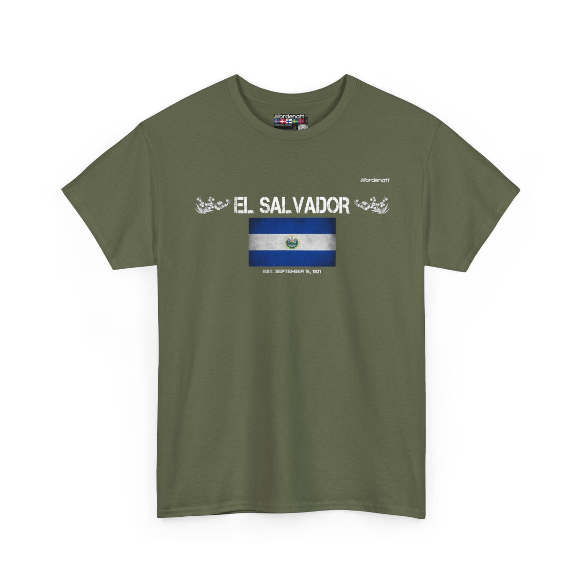 El Salvador flag t-shirt in Military Green — premium cotton, Nordenatt