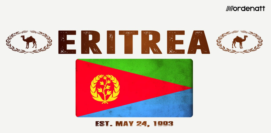 Eritrea design preview: flag, date and emblem inspiration printed on light t-shirts (Nordenatt)