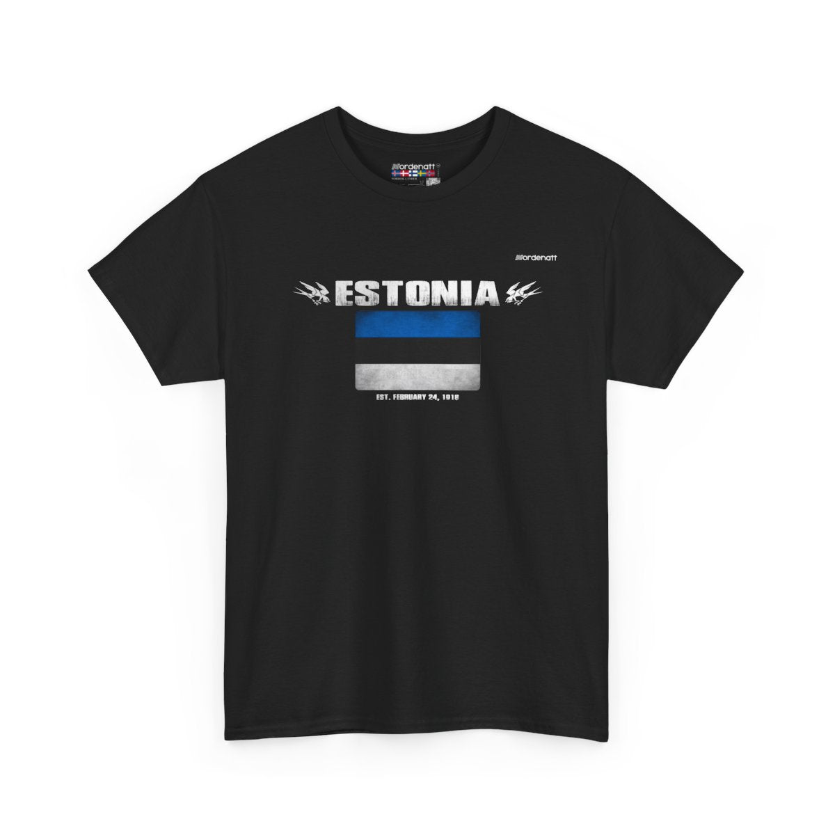 Estonia flag t-shirt in Black — premium cotton, Nordenatt