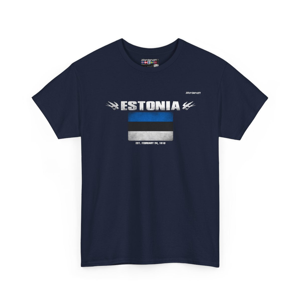 Estonia flag t-shirt in Navy — premium cotton, Nordenatt