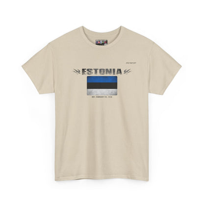 Estonia flag t-shirt in Sand — premium cotton, Nordenatt