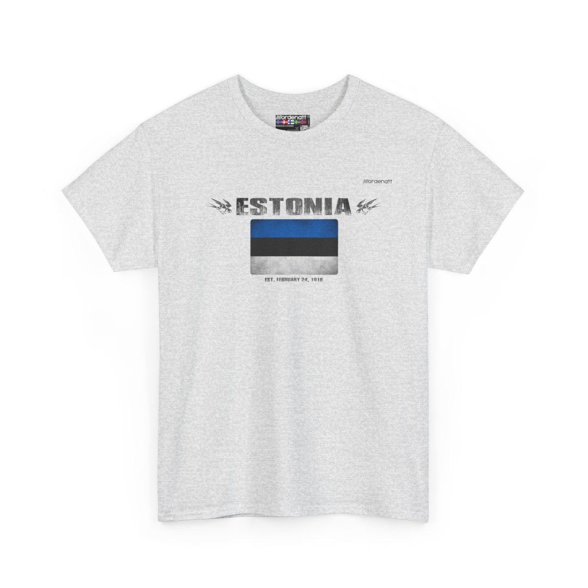 Estonia flag t-shirt in Ash — premium cotton, Nordenatt
