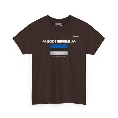 Estonia flag t-shirt in Dark Chocolate — premium cotton, Nordenatt