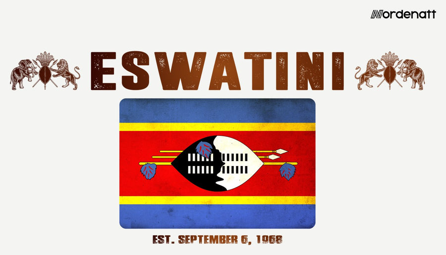 Eswatini design preview: flag, date and emblem inspiration printed on light t-shirts (Nordenatt)