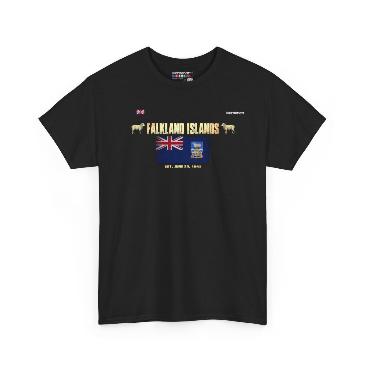 Falkland Islands flag t-shirt in Black — premium cotton, Nordenatt