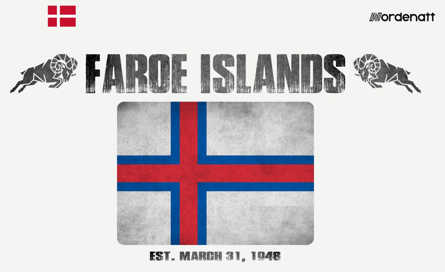 Faroe Islands design preview: flag, date and emblem inspiration printed on light t-shirts (Nordenatt)