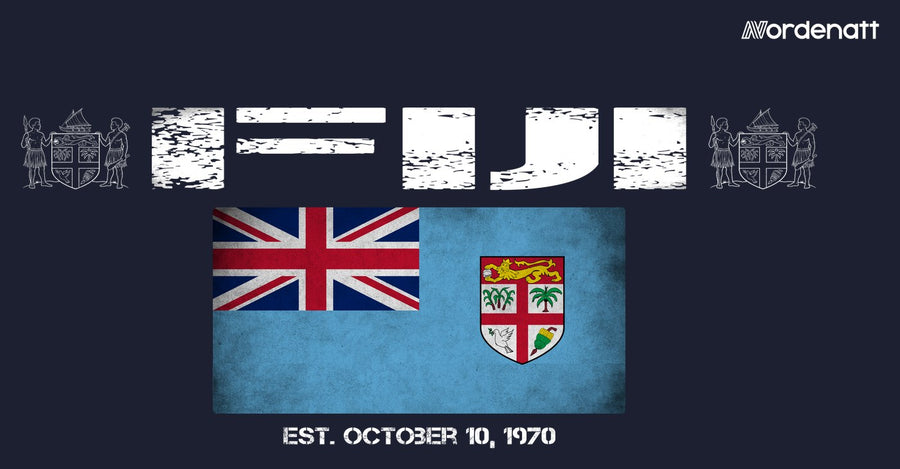 Fiji design preview: flag, date and emblem inspiration printed on dark t-shirts (Nordenatt)