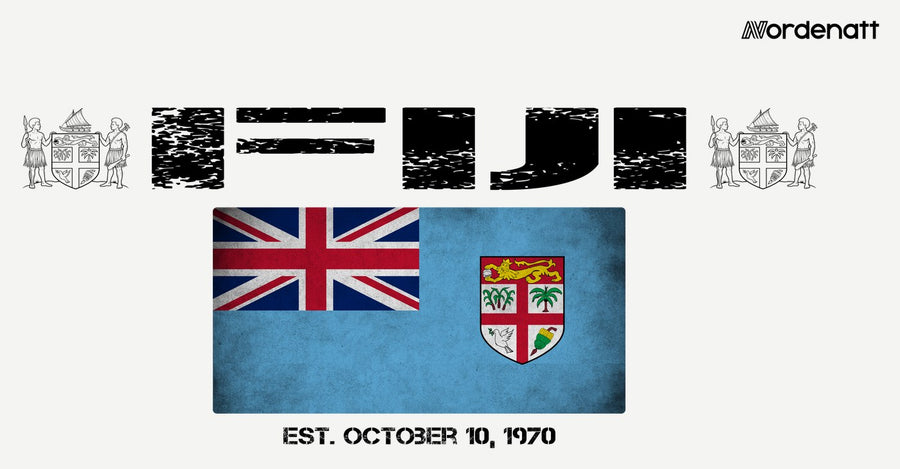 Fiji design preview: flag, date and emblem inspiration printed on light t-shirts (Nordenatt)