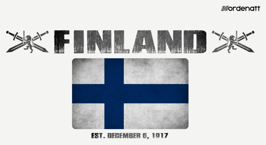 Finland design preview: flag, date and emblem inspiration printed on light t-shirts (Nordenatt)