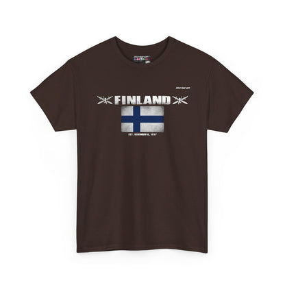 Finland flag t-shirt in Dark Chocolate — premium cotton, Nordenatt