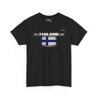Finland flag t-shirt in Black — premium cotton, Nordenatt