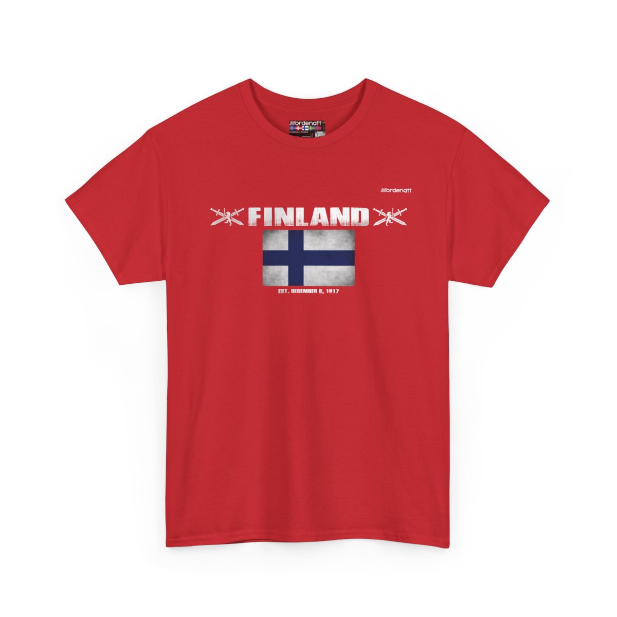 Finland flag t-shirt in Red — premium cotton, Nordenatt