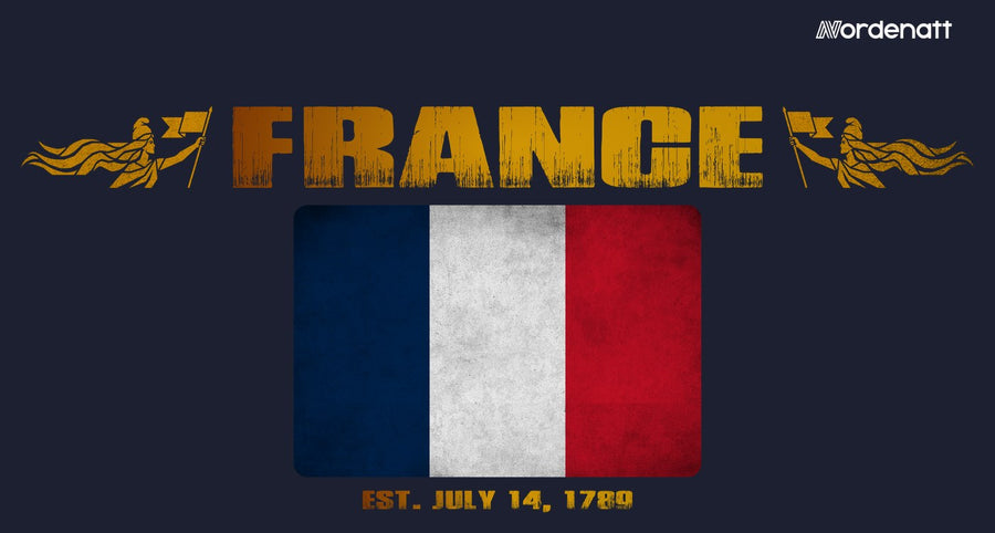 France design preview: flag, date and emblem inspiration printed on dark t-shirts (Nordenatt)